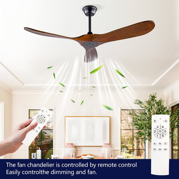 English Elm Hot 52 Inch Matte Black Ceiling Fan Sycamore Wood Blades LED Light Remote Bedroom W2991P338631