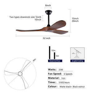 English Elm Hot 52 Inch Matte Black Ceiling Fan Sycamore Wood Blades LED Light Remote Bedroom W2991P338631