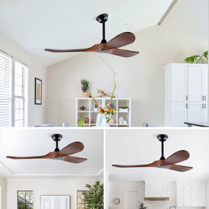 English Elm Hot 52 Inch Matte Black Ceiling Fan Sycamore Wood Blades LED Light Remote Bedroom W2991P338631