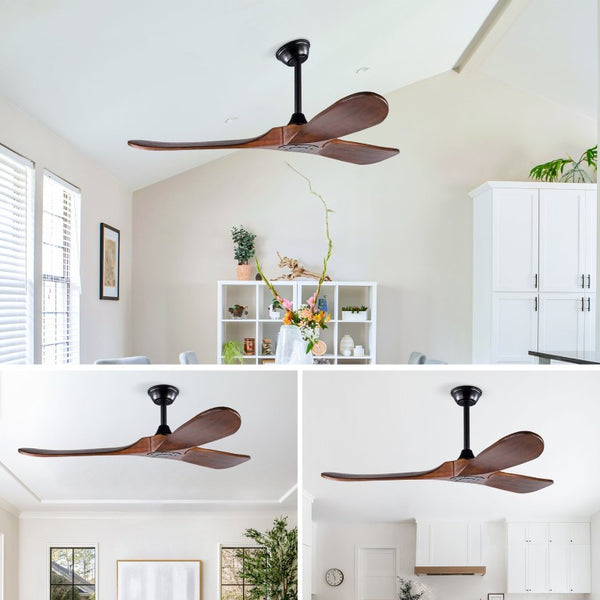 English Elm Hot 52 Inch Matte Black Ceiling Fan Sycamore Wood Blades LED Light Remote Bedroom W2991P338631