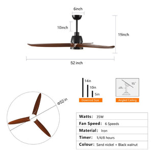 English Elm Hot 52 Inch Sycamore Wood Blade Ceiling Fan with Dimmable LED and Reversible DC Motor W2991P338633
