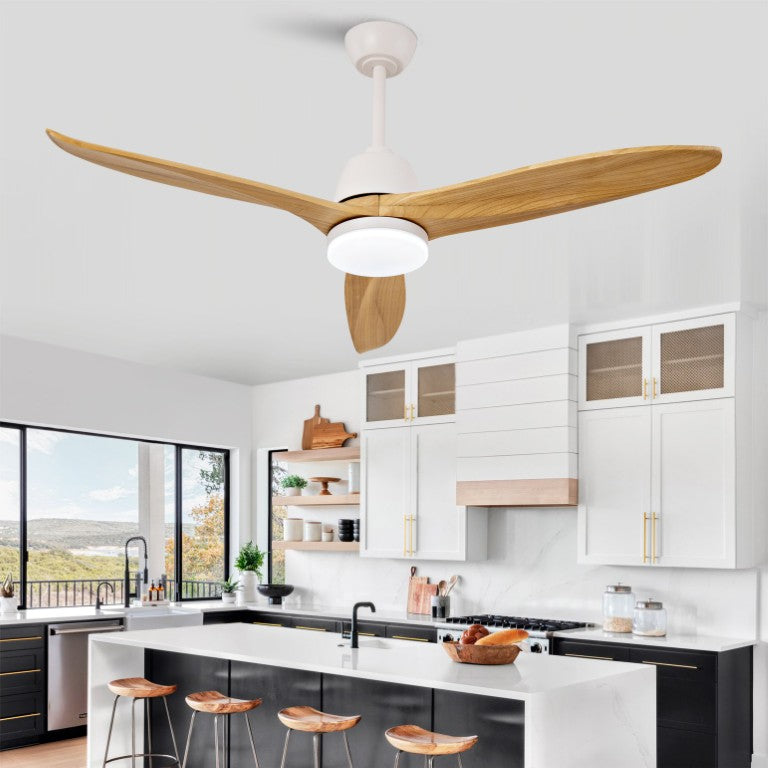 English Elm Hot 52 Inch Gold Ceiling Fan Sycamore Wood Blades Dimmable LED Remote DC Motor W2991P338634