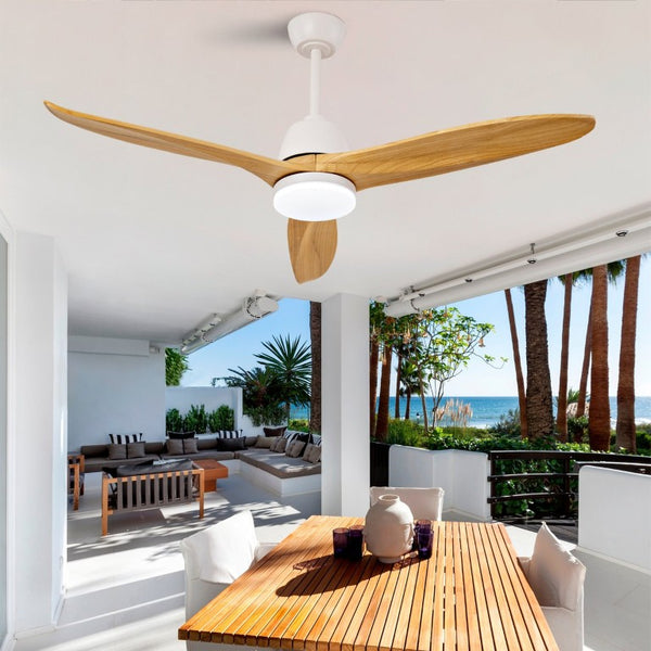 English Elm Hot 52 Inch Gold Ceiling Fan Sycamore Wood Blades Dimmable LED Remote DC Motor W2991P338634