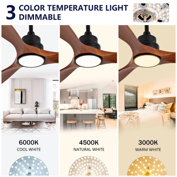 English Elm Hot 52 Inch Black Ceiling Fan Sycamore Wood Blades Dimmable LED Copper DC Motor W2991P338635
