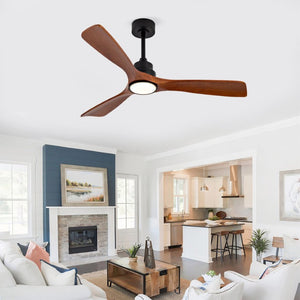 English Elm Hot 52 Inch Black Ceiling Fan Sycamore Wood Blades Dimmable LED Copper DC Motor W2991P338635