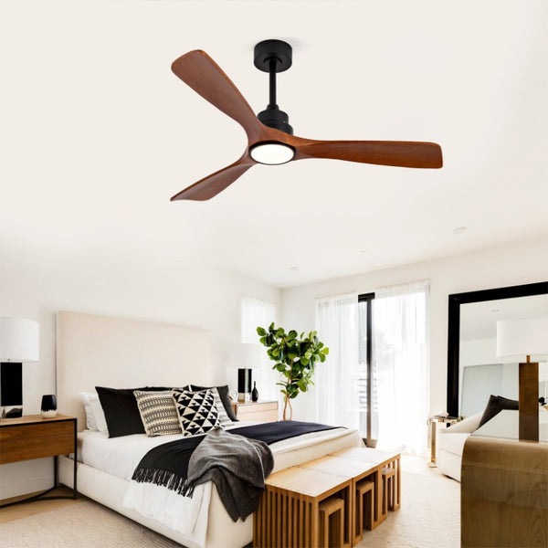 English Elm Hot 52 Inch Black Ceiling Fan Sycamore Wood Blades Dimmable LED Copper DC Motor W2991P338635
