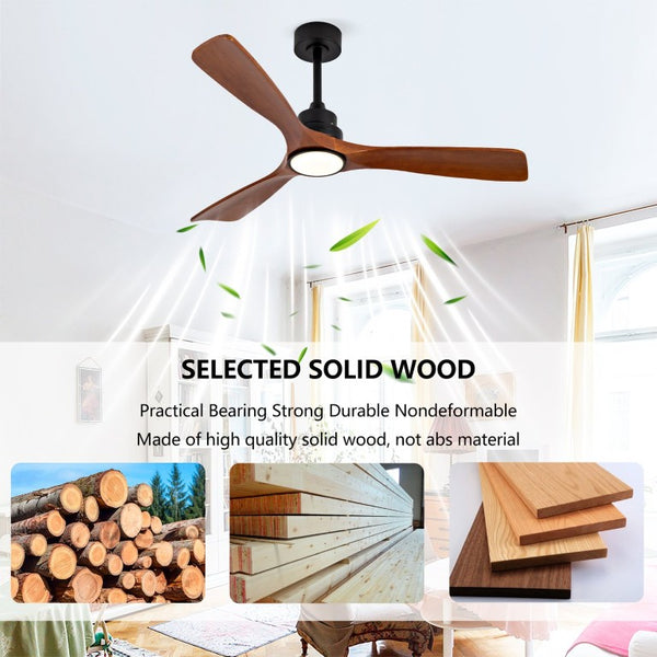 English Elm Hot 52 Inch Black Ceiling Fan Sycamore Wood Blades Dimmable LED Copper DC Motor W2991P338635