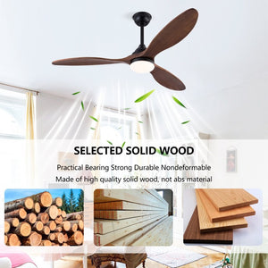 English Elm Hot 52 Inch Black Ceiling Fan Sycamore Wood Blades Dimmable LED Remote DC Motor W2991P338637