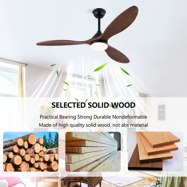 English Elm Hot 52 Inch Black Ceiling Fan Sycamore Wood Blades Dimmable LED Remote DC Motor W2991P338637