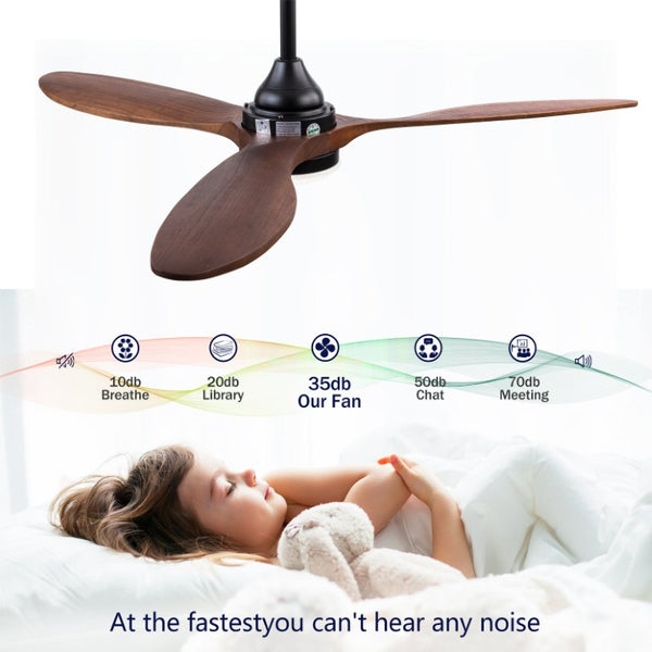 English Elm Hot 52 Inch Black Ceiling Fan Sycamore Wood Blades Dimmable LED Remote DC Motor W2991P338637