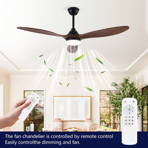 English Elm Hot 52 Inch Black Ceiling Fan Sycamore Wood Blades Dimmable LED Remote DC Motor W2991P338637