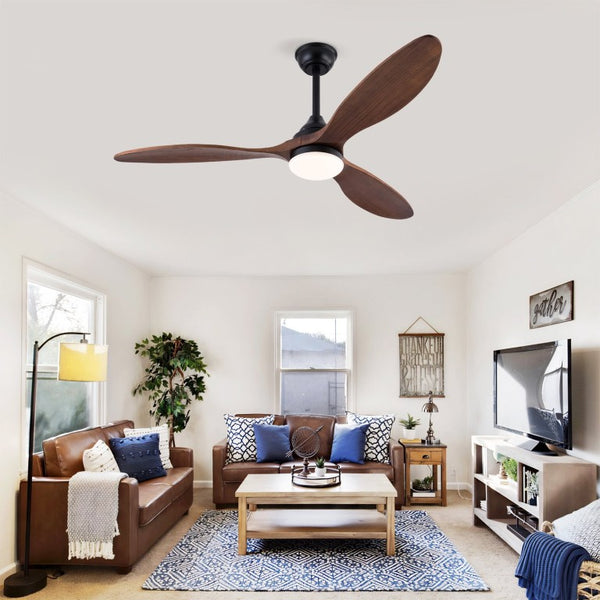 English Elm Hot 52 Inch Black Ceiling Fan Sycamore Wood Blades Dimmable LED Remote DC Motor W2991P338637