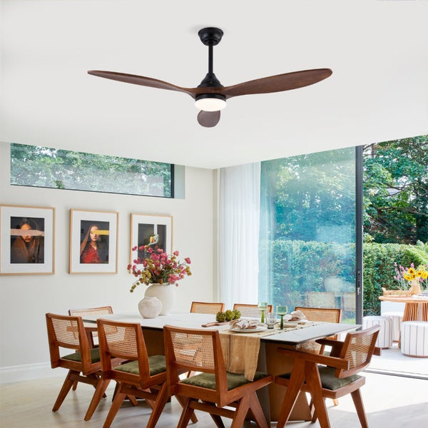 English Elm Hot 52 Inch Black Ceiling Fan Sycamore Wood Blades Dimmable LED Remote DC Motor W2991P338637