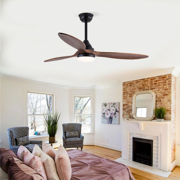 English Elm Hot 52 Inch Black Ceiling Fan Sycamore Wood Blades Dimmable LED Remote DC Motor W2991P338637