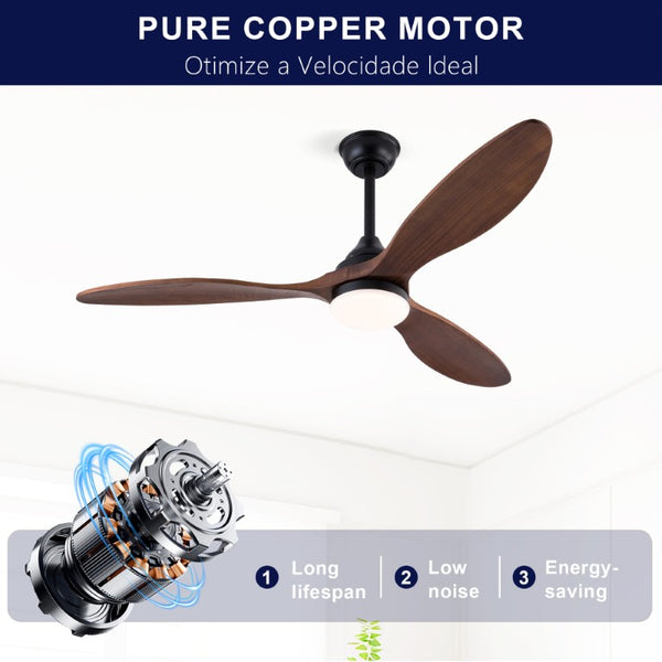 English Elm Hot 52 Inch Black Ceiling Fan Sycamore Wood Blades Dimmable LED Remote DC Motor W2991P338637