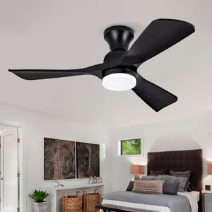 English Elm Hot 42 Inch Flush Mount Ceiling Fan Matte Black ABS Blades Dimmable Light DC Motor W2991P338640
