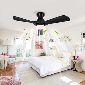 English Elm Hot 42 Inch Flush Mount Ceiling Fan Matte Black ABS Blades Dimmable Light DC Motor W2991P338640