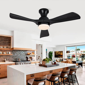 English Elm Hot 42 Inch Flush Mount Ceiling Fan Matte Black ABS Blades Dimmable Light DC Motor W2991P338640