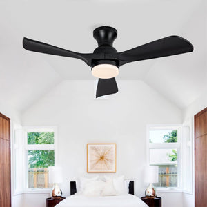 English Elm Hot 42 Inch Flush Mount Ceiling Fan Matte Black ABS Blades Dimmable Light DC Motor W2991P338640