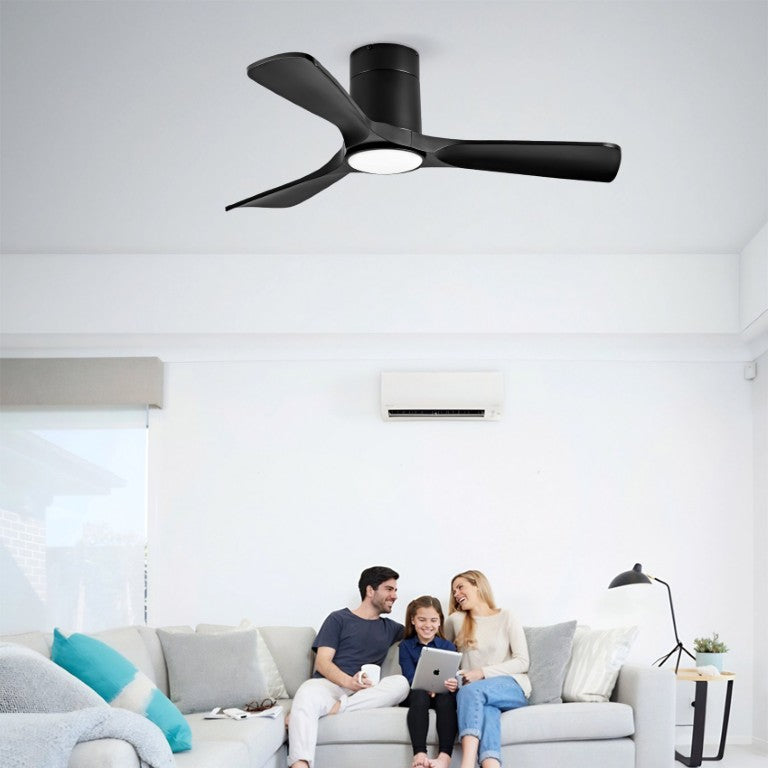 English Elm Hot 42 Inch Flush Mount Ceiling Fan with Dimmable Light DC Motor Remote Six Speed Black - A W2991P338641