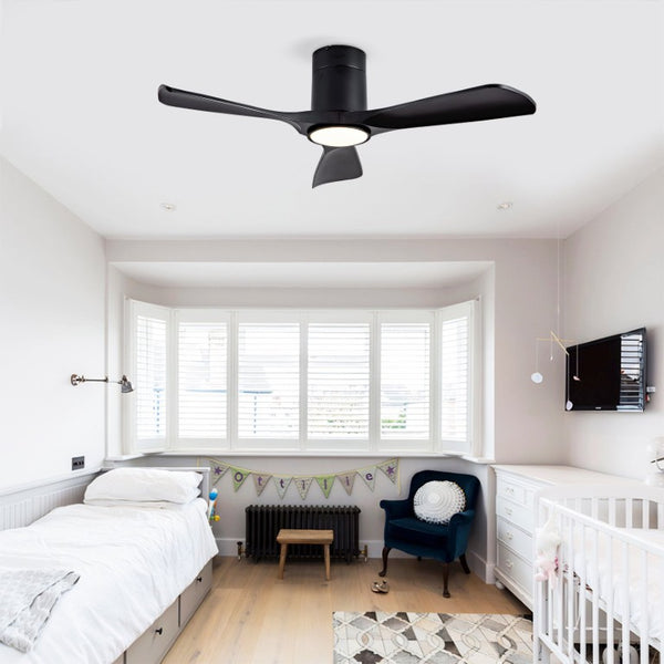 English Elm Hot 42 Inch Flush Mount Ceiling Fan with Dimmable Light DC Motor Remote Six Speed Black - A W2991P338641