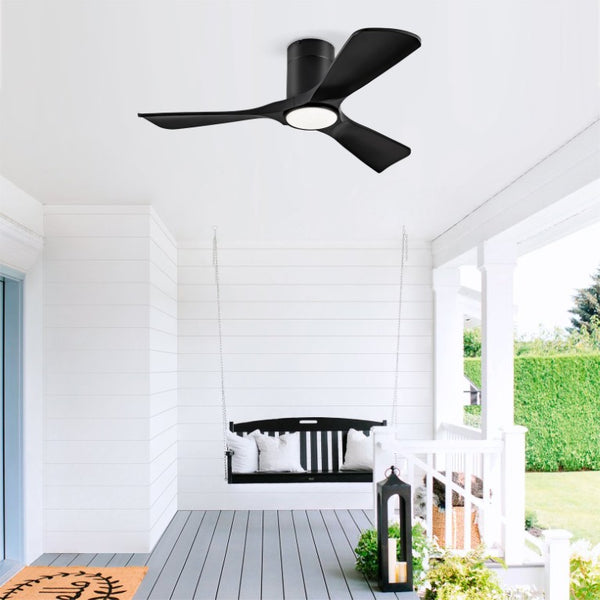 English Elm Hot 42 Inch Flush Mount Ceiling Fan with Dimmable Light DC Motor Remote Six Speed Black - A W2991P338641