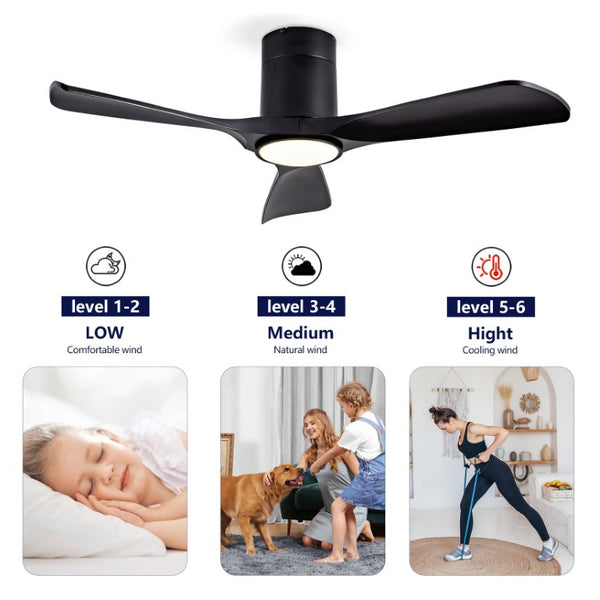 English Elm Hot 42 Inch Flush Mount Ceiling Fan with Dimmable Light DC Motor Remote Six Speed Black - A W2991P338641