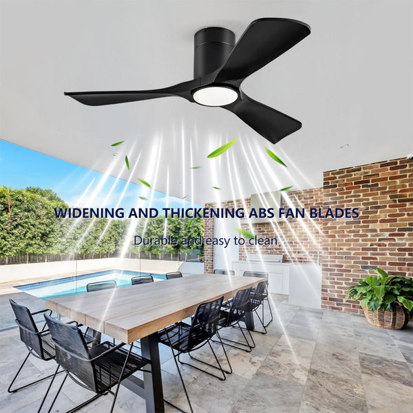 English Elm Hot 42 Inch Flush Mount Ceiling Fan with Dimmable Light DC Motor Remote Six Speed Black - A W2991P338641