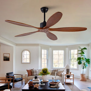 English Elm New 60 Inch Sycamore Wood Blade Ceiling Fan with LED Light and Reversible DC Motor Black + Dark Walnut 5 Blades W2991P343746