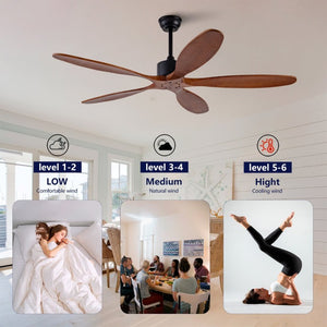 English Elm New 60 Inch Sycamore Wood Blade Ceiling Fan with LED Light and Reversible DC Motor Black + Dark Walnut 5 Blades W2991P343746