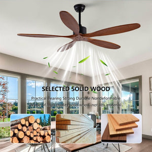 English Elm New 60 Inch Sycamore Wood Blade Ceiling Fan with LED Light and Reversible DC Motor Black + Dark Walnut 5 Blades W2991P343746
