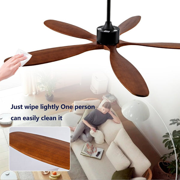 English Elm New 60 Inch Sycamore Wood Blade Ceiling Fan with LED Light and Reversible DC Motor Black + Dark Walnut 5 Blades W2991P343746