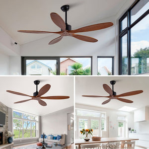 English Elm New 60 Inch Sycamore Wood Blade Ceiling Fan with LED Light and Reversible DC Motor Black + Dark Walnut 5 Blades W2991P343746