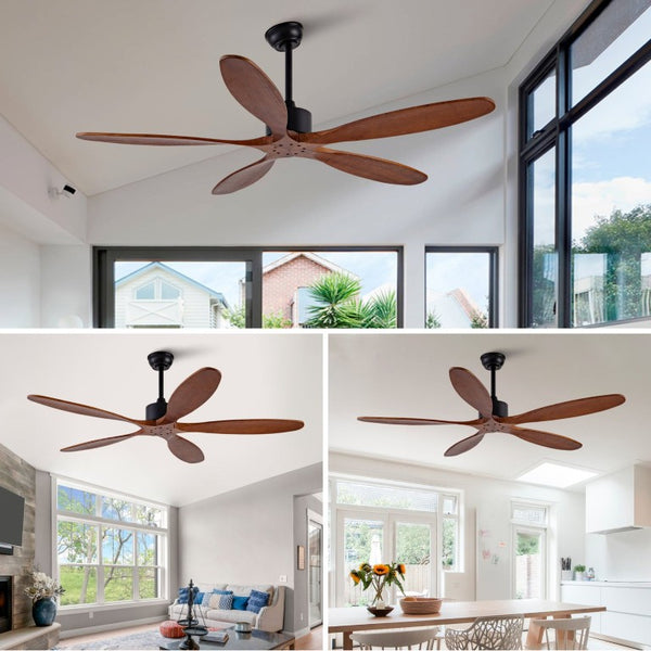 English Elm New 60 Inch Sycamore Wood Blade Ceiling Fan with LED Light and Reversible DC Motor Black + Dark Walnut 5 Blades W2991P343746