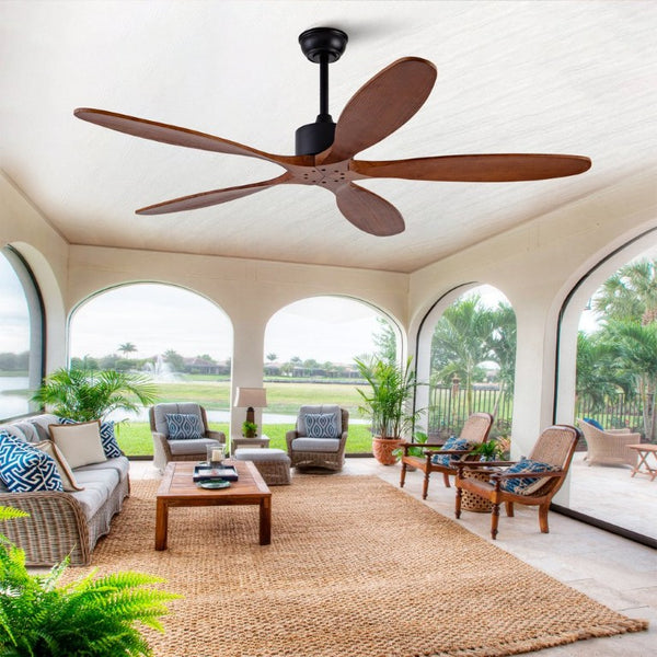 English Elm New 60 Inch Sycamore Wood Blade Ceiling Fan with LED Light and Reversible DC Motor Black + Dark Walnut 5 Blades W2991P343746