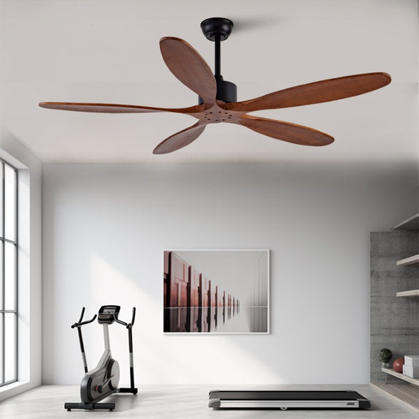 English Elm New 60 Inch Sycamore Wood Blade Ceiling Fan with LED Light and Reversible DC Motor Black + Dark Walnut 5 Blades W2991P343746