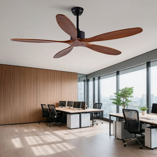 English Elm New 60 Inch Sycamore Wood Blade Ceiling Fan with LED Light and Reversible DC Motor Black + Dark Walnut 5 Blades W2991P343746