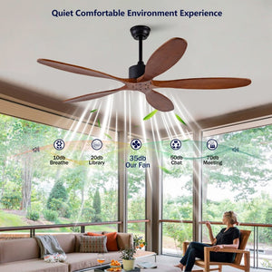 English Elm New 60 Inch Sycamore Wood Blade Ceiling Fan with LED Light and Reversible DC Motor Black + Dark Walnut 5 Blades W2991P343746