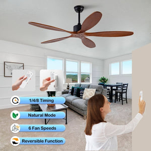 English Elm New 60 Inch Sycamore Wood Blade Ceiling Fan with LED Light and Reversible DC Motor Black + Dark Walnut 5 Blades W2991P343746
