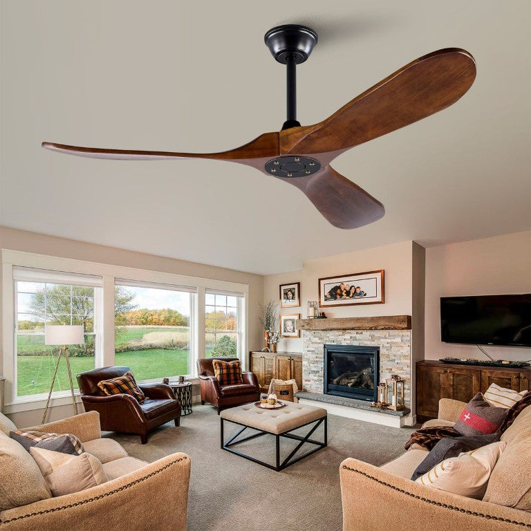 English Elm 52 Inch Indoor Outdoor Ceiling Fan with Solid Wood Blades Quiet DC Motor and Remote W2991P396363
