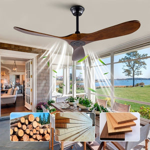 English Elm 52 Inch Indoor Outdoor Ceiling Fan with Solid Wood Blades Quiet DC Motor and Remote W2991P396363