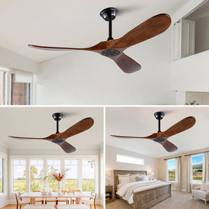 English Elm 52 Inch Indoor Outdoor Ceiling Fan with Solid Wood Blades Quiet DC Motor and Remote W2991P396363