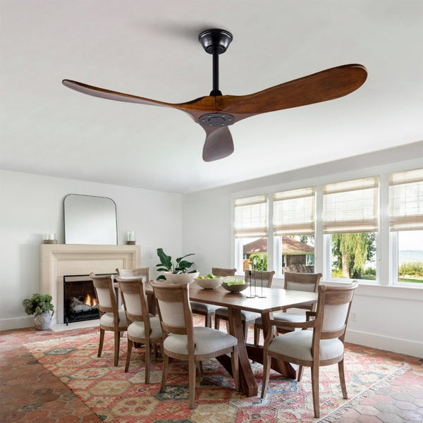English Elm 52 Inch Indoor Outdoor Ceiling Fan with Solid Wood Blades Quiet DC Motor and Remote W2991P396363