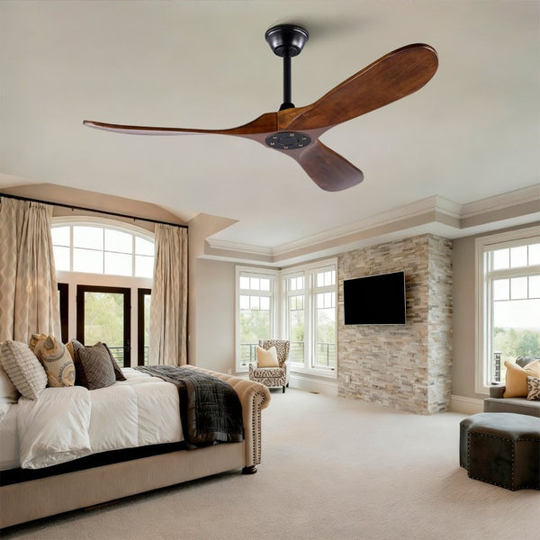 English Elm 52 Inch Indoor Outdoor Ceiling Fan with Solid Wood Blades Quiet DC Motor and Remote W2991P396363