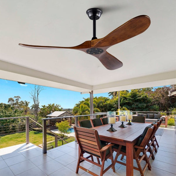 English Elm 52 Inch Indoor Outdoor Ceiling Fan with Solid Wood Blades Quiet DC Motor and Remote W2991P396363