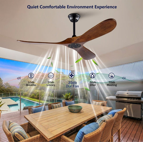 English Elm 52 Inch Indoor Outdoor Ceiling Fan with Solid Wood Blades Quiet DC Motor and Remote W2991P396363