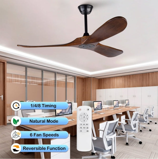 English Elm 52 Inch Indoor Outdoor Ceiling Fan with Solid Wood Blades Quiet DC Motor and Remote W2991P396363