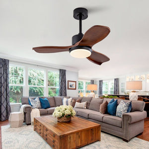 English Elm 36 Inch Paulownia Wood Blade Ceiling Fan with LED Light and Quiet DC Motor for Indoor Outdoor W2991P396628