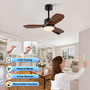 English Elm 36 Inch Paulownia Wood Blade Ceiling Fan with LED Light and Quiet DC Motor for Indoor Outdoor W2991P396628