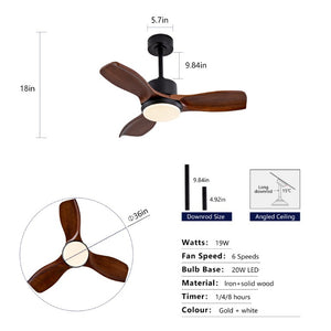 English Elm 36 Inch Paulownia Wood Blade Ceiling Fan with LED Light and Quiet DC Motor for Indoor Outdoor W2991P396628